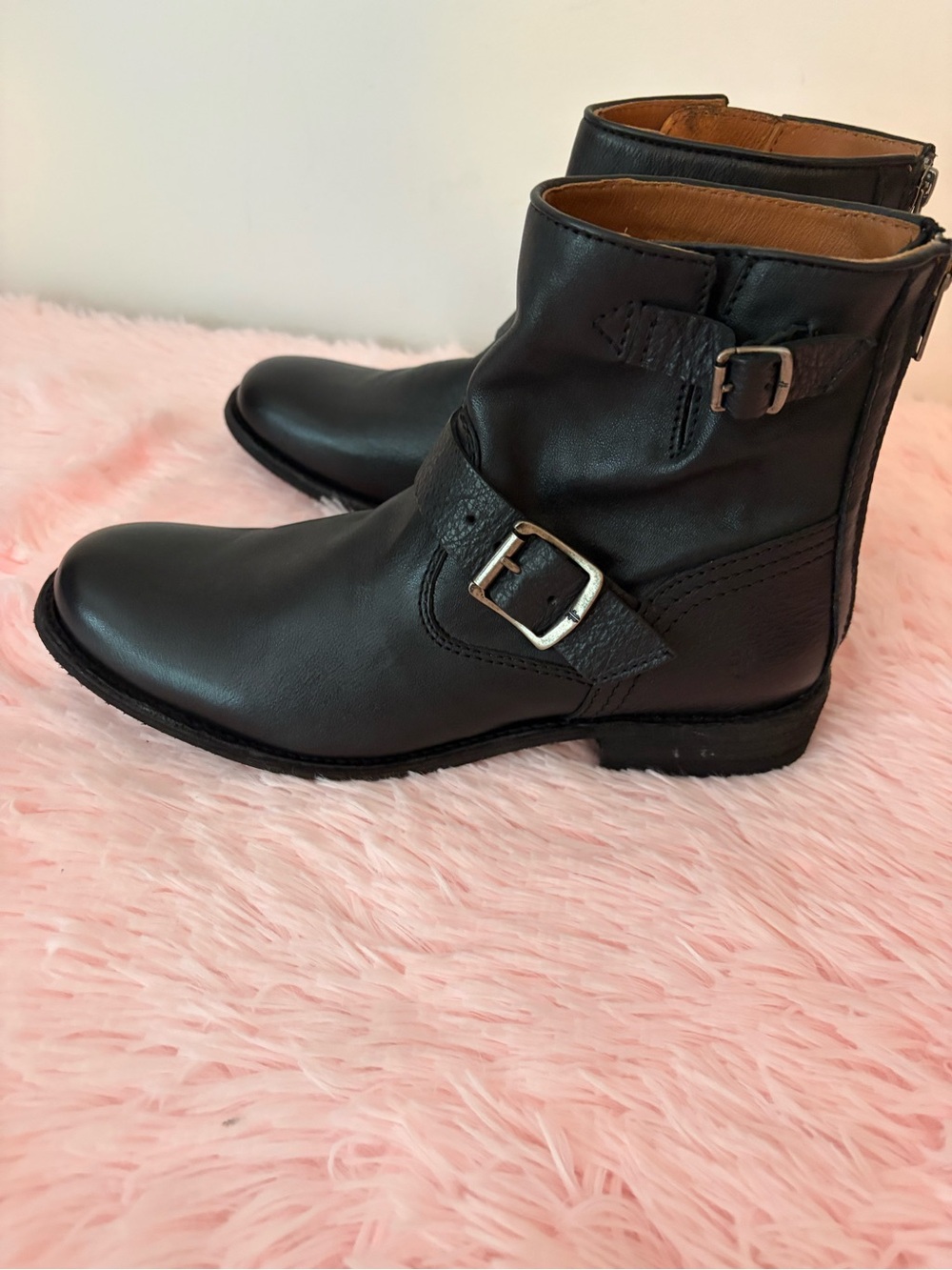 Frye Black Leather Combat Moto Boots - Picture 4 of 7